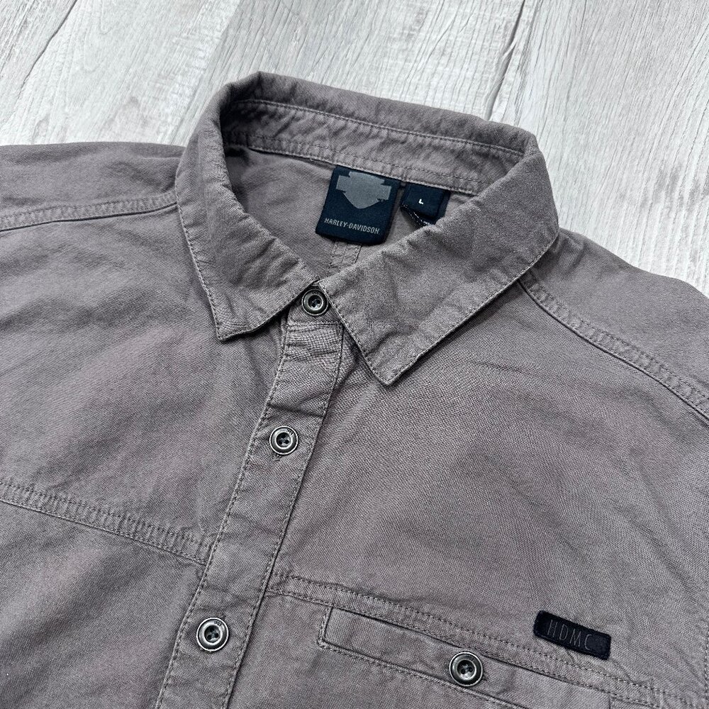 Harley Davidson Shirt Mens Large Short Sleeve Gray HDMC Button Down Biker - Picture 2 of 11